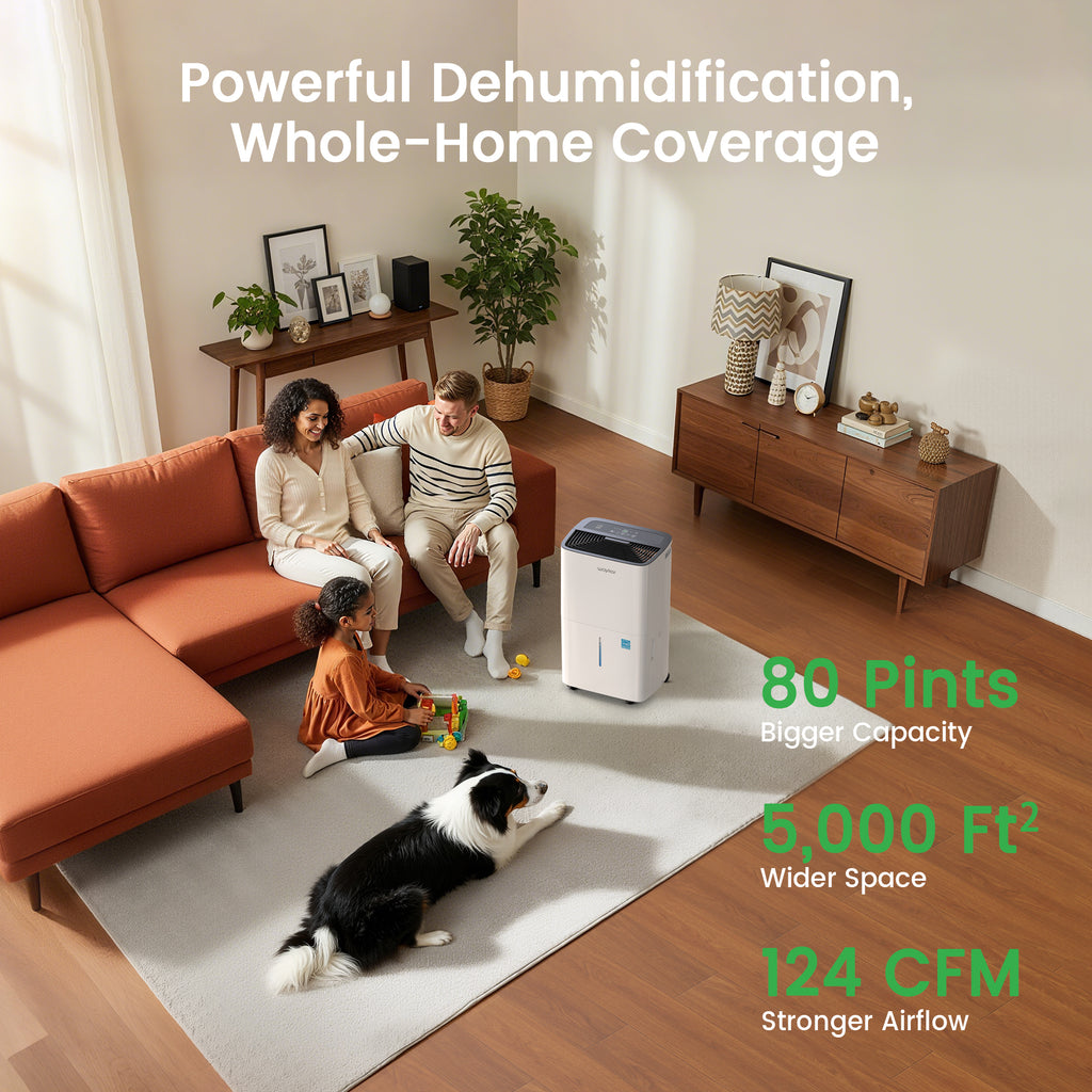 Waykar Dehumidifier, 25 Pint DOE (Max 80 Pint) for Home & Basements, 3500 Sq. Ft, Energy Star, Continuous Drain Hose