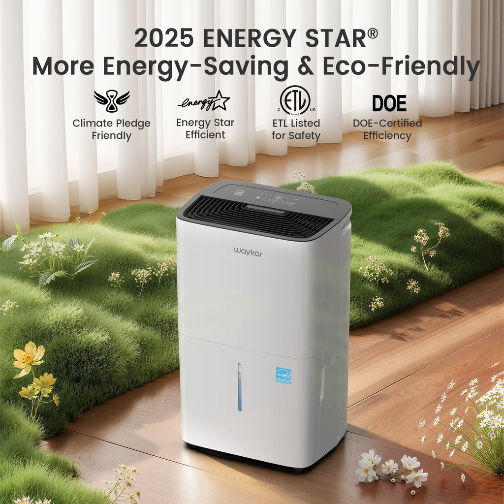 Waykar Dehumidifier, 25 Pint DOE (Max 80 Pint) for Home & Basements, 3500 Sq. Ft, Energy Star, Continuous Drain Hose