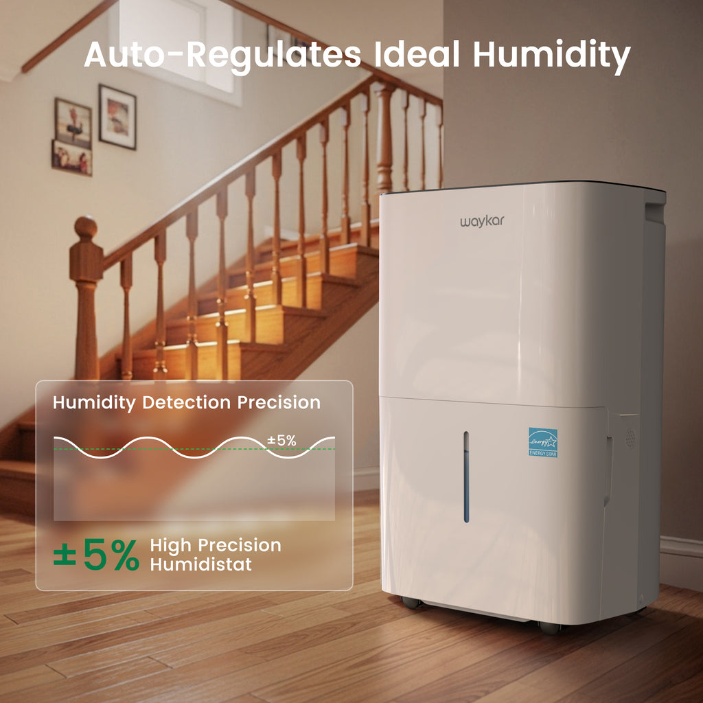 Waykar Dehumidifier, 25 Pint DOE (Max 80 Pint) for Home & Basements, 3500 Sq. Ft, Energy Star, Continuous Drain Hose
