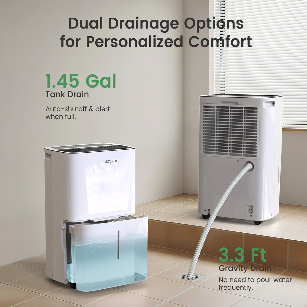 Waykar Dehumidifier, 25 Pint DOE (Max 80 Pint) for Home & Basements, 3500 Sq. Ft, Energy Star, Continuous Drain Hose
