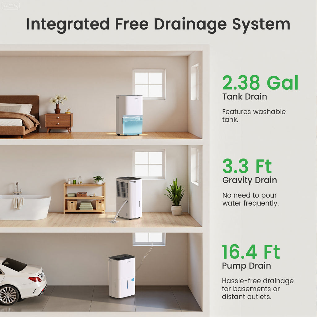 Waykar Dehumidifier, 25 Pint DOE (Max 80 Pint) for Home & Basements, 3500 Sq. Ft, Energy Star, Continuous Drain Hose