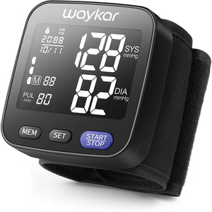 Waykar Wrist Blood Pressure Monitor, Home Wrist Automatic Digital Blood Pressure Machine Cuff, 2 * 90 Reading Memory Dual Users Mode with 2 AAA Battery and Portable Carrying Case