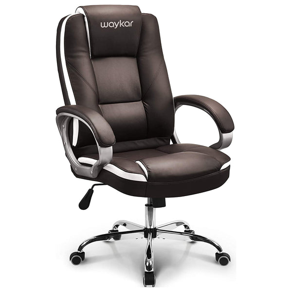 Waykar Chair Office Chair Computer Desk Chair Gaming - Ergonomic High Back Cushion Lumbar Support with Wheels Comfortable Leather Racing Seat Adjustable Swivel Rolling Home Executive (Brown)