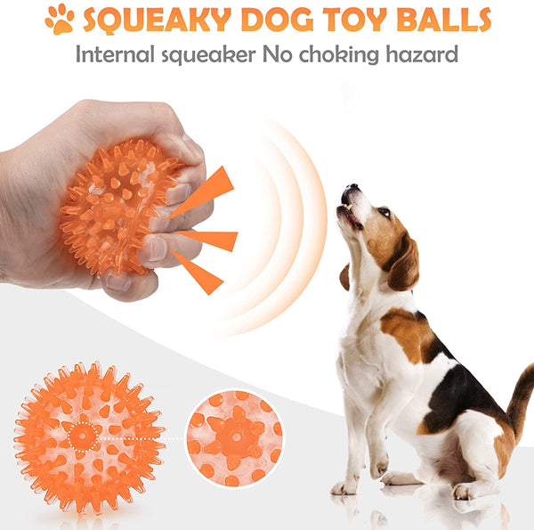 Waykar Puppy Toys Squeaky Balls for Dogs, 4 PCS Durable Dog Toy Balls with High Bounce, TPR Soft Stab Puppy Chew Toys Balls Interactive Dog Toys for Small Medium Pet Dogs